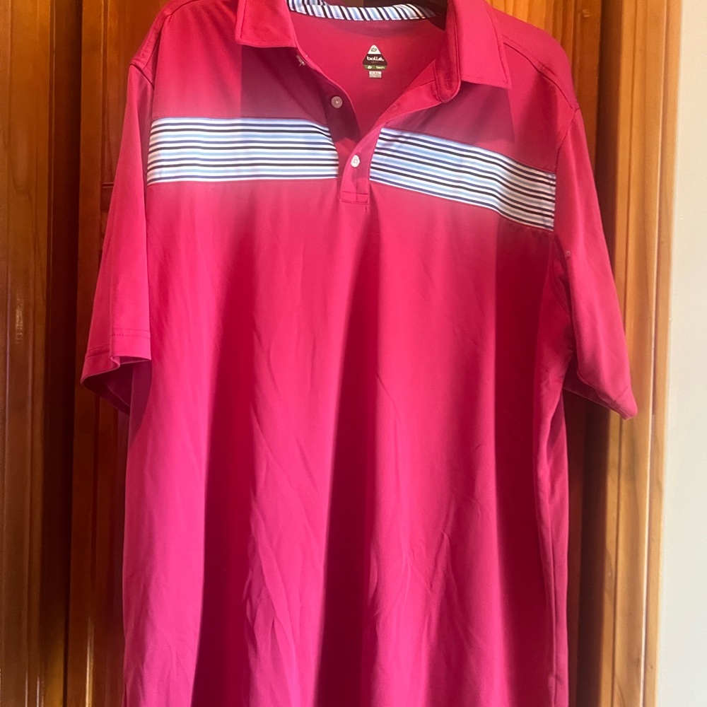 Vibrant Red Polo Golf Shirt with Stripes